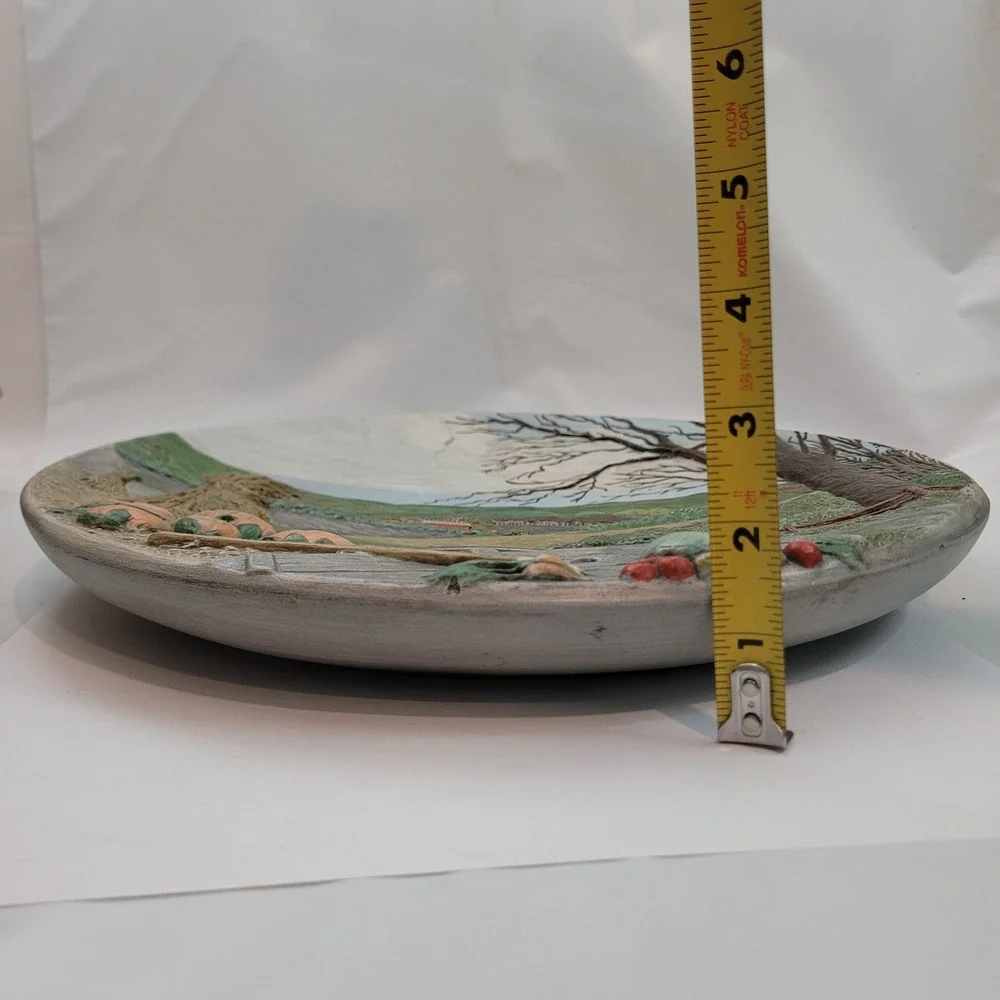 E&J Ceramic Shop Relief Plate Vintage 1977 Fall Harvest Farmhouse Decor 12.5in